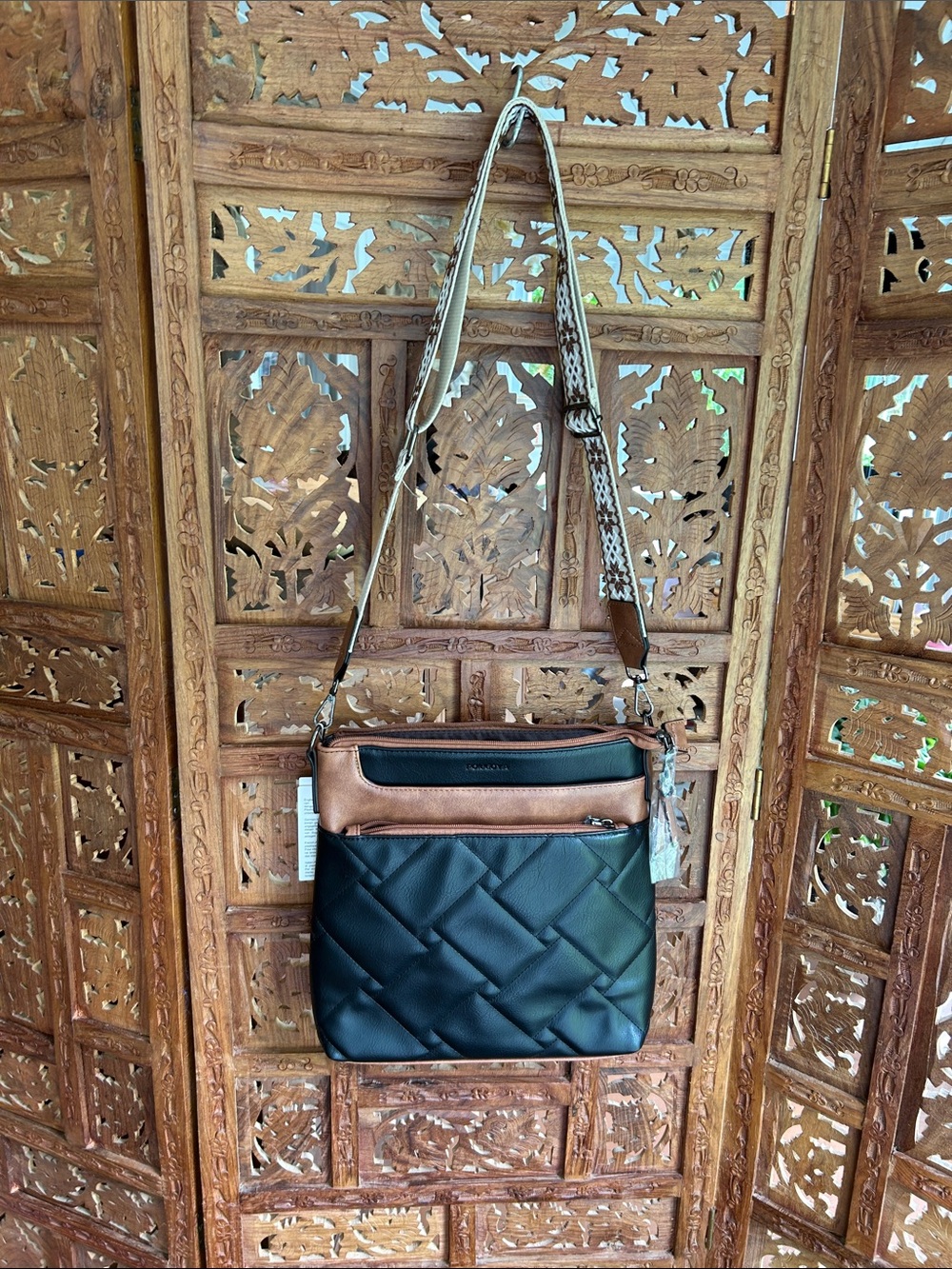 Quilted Crossbody Shoulder Bag in Black and Brown NWT
